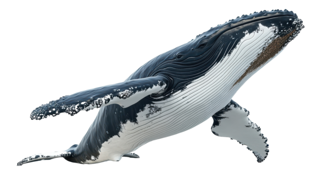 Humpback Whale Swimming Upward on a Transparent Background PNG Image