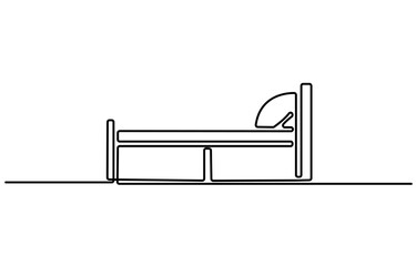 Double bed in continuous one line drawing. Scandinavian stylish furniture for cozy loft bedroom in simple linear style. Editable stroke. Doodle vector illustration