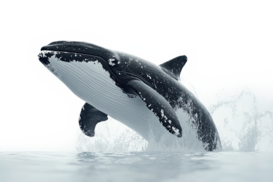 Humpback whale breaching the ocean surface in a dynamic jump on a transparent PNG image
