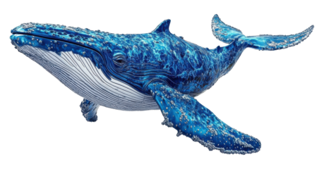 Humpback whale swimming with abstract blue texture on a transparent PNG file
