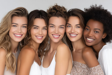 Obraz premium young beautiful female group standing together on white background