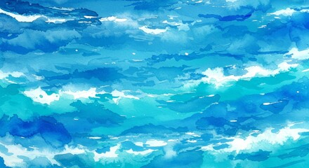 Obraz premium Abstract Watercolor Image of Wavy Blue Water With Turquoise Hues Photo