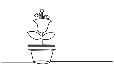 House plant outline drawing illustration. one continuous line drawing of plant in the pot for house decoration.