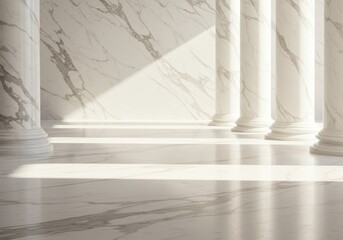 Architectural Interior Photo of White Marble Columns With Sunlight Reflection