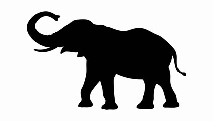 Obraz premium A majestic elephant silhouette, large and wild, isolated on white with trunk and tusk, a symbol of nature's big mammals