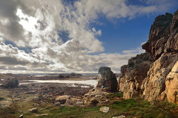 Foreshore at low tide, scattered granite massifs, jagged coast north of the outer lagoon, Gouffre de Castel Meur natural site. Plougrescant-France-239 © rweisswald