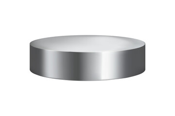 Round silver podium, isolated on white background. Can be used for product demonstration. Realistic vector illustration.