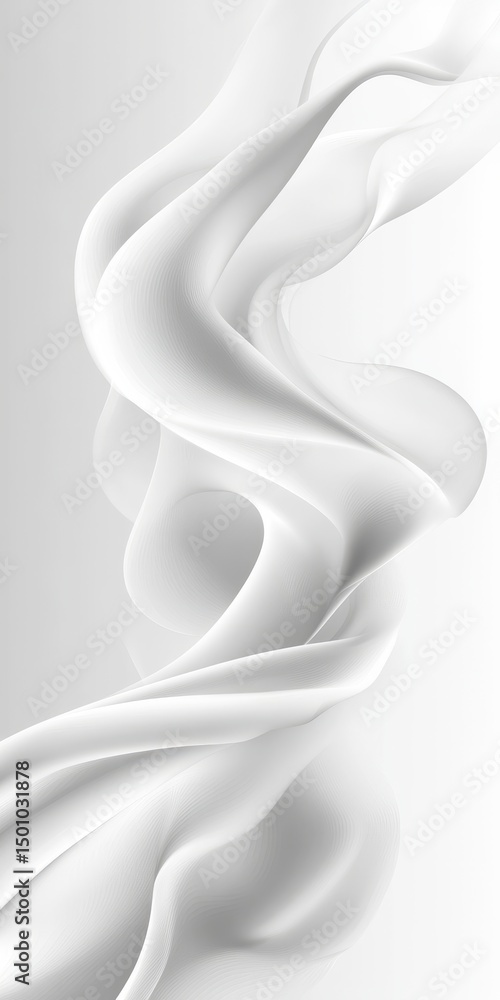 Poster fluid abstract background with delicate waves in monochrome white tones on a soft gradient