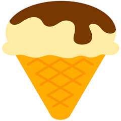Cute Vanilla Ice Cream Cone with Chocolate Syrup Illustration