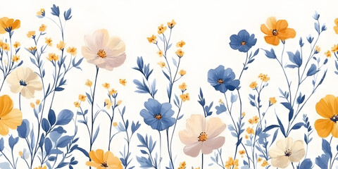 Vintage vector seamless floral pattern. Liberty style background of small pastel colorful flowers. Small wildflowers scattered over a white background. Abstract flowers and leaves branches