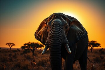 Fototapeta premium elephant at sunset