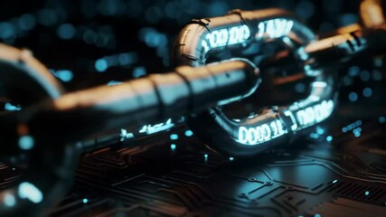 Glowing blockchain chain on circuit board - Powered by Adobe