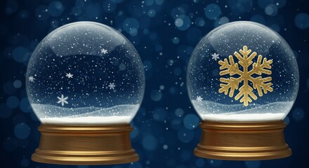 Naklejka premium Christmas Illustration of Two Snow Globes with Golden Snowflake Sparkles