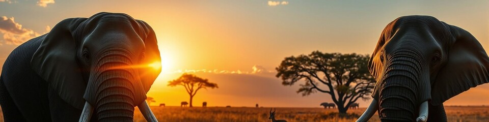 Naklejka premium elephant at sunset