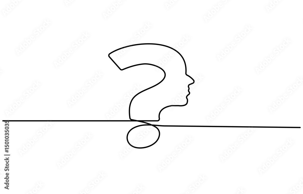 Poster one continuous line drawing of a question mark isolated on a white background in simple vector illus