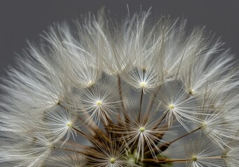 Close Up Of Dandelion Seed Head Against A Soft Gray Background Photo
