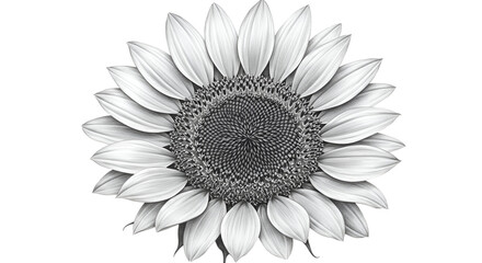 Sunflower Black and White Illustration Detail