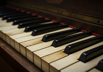 Close Up Photo Of Piano Keys In Wooden Frame Showing Texture And Details