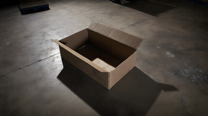 A cardboard box on a warehouse table, simplicity in storage solutions