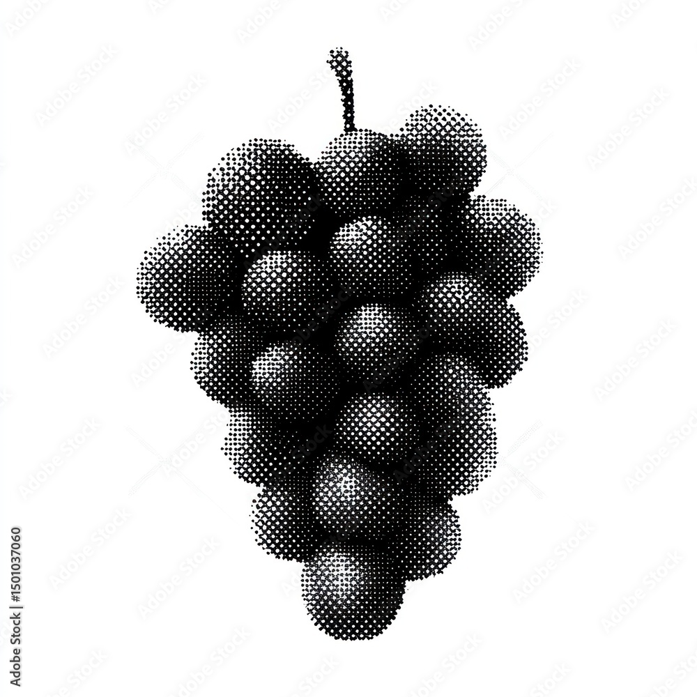 Poster black grape gradient transitioning smoothly grapes halftone design.