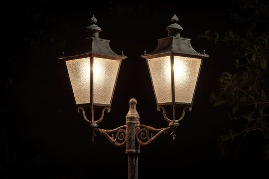 Illuminated Lamp Post Radiating Warmth in Evening Darkness