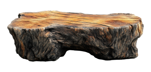 Rough Hewn Wood Stump Seat Isolated on a Transparent PNG Image
