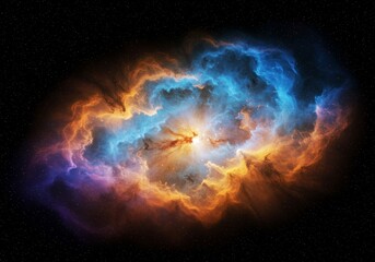 Obraz premium Cosmic Nebula Illustration of Blue And Orange Hues Against Starry Night Sky