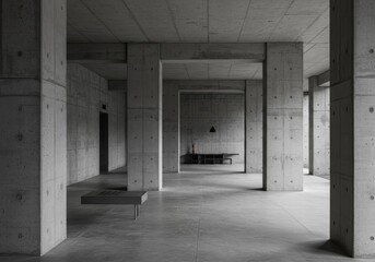 Concrete Structure Interior Grayscale Modern Architectural Perspective View