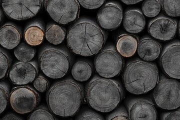 Stacked dark wood logs, close-up view (1)