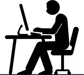 Silhouette of person working at a desk on computer in an office  