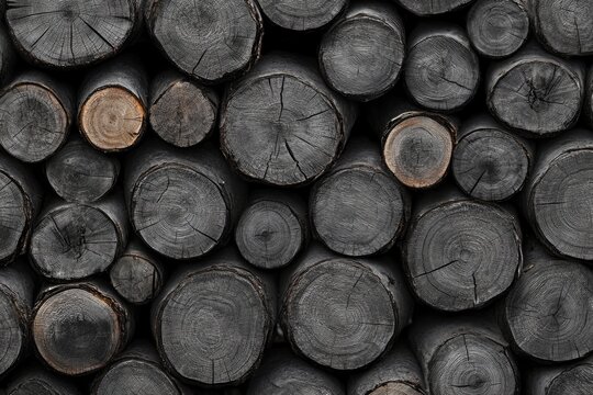 Stacked dark wood logs, close-up view (1)