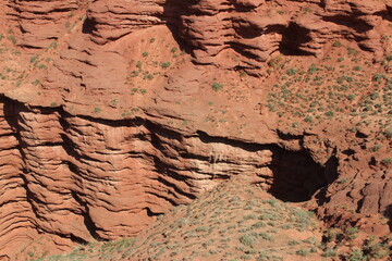 View of Pingshan Hu Grand Canyon is mainly composed of red gravel, sandstone, mudstone and is the only composite area of Danxia landform and colored hills in China