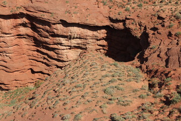View of Pingshan Hu Grand Canyon is mainly composed of red gravel, sandstone, mudstone and is the only composite area of Danxia landform and colored hills in China