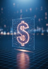 Digital Dollar Symbol on Blue Grid Illustrates Financial Technology