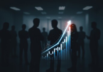 Digital Illustration of Business Team and Growth Chart in a Dark Room