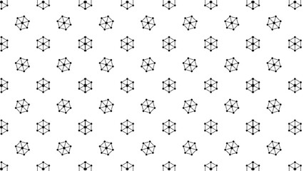 Repeating pattern of black hexagon shapes with dots and lines on white background