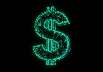 Digital Neon Dollar Symbol Illustration On Black Background