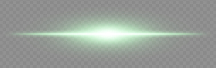 Green flash burst. Bright horizontal ray on transparent background with wide glow, soft edges and tech effect. Perfect for energy, light, sci-fi, flash, electric theme.