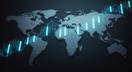 Digital World Map With Financial Graph Showing Business Trading Analysis in Blue