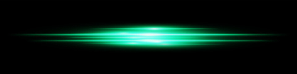Green energy beam. Bright horizontal streaks with layered glow and radiant effect on black background. Great for power, sci-fi, motion, tech, future design.