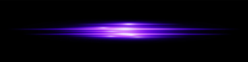 Purple energy beam. Bright horizontal streaks with layered glow and radiant effect on black background. Great for power, sci-fi, motion, tech, future design.