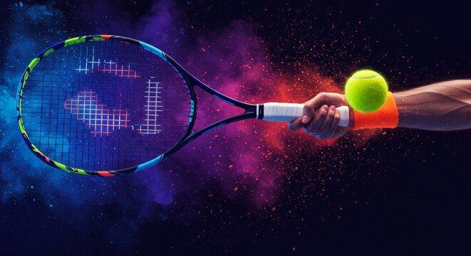 Dynamic Tennis Action Illustration A Hand Holding Racquet And Ball - Powered by Adobe