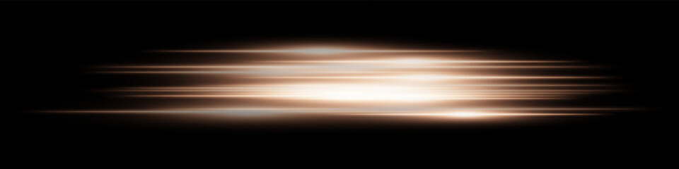 Orange light speed effect. Multiple horizontal streaks in neon glow with speed motion on dark transparent background. Ideal for technology, digital, future, sci-fi visuals.