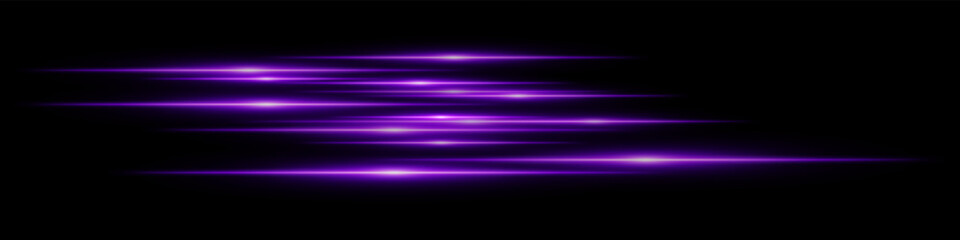 Purple glowing motion blur. Horizontal layered light streaks with dynamic sci-fi shine and bright speed trails on black. Fits future, tech, fast energy design.