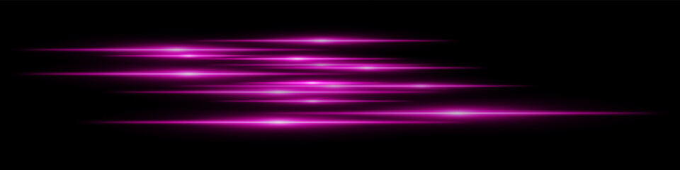 Purple glowing motion blur. Horizontal layered light streaks with dynamic sci-fi shine and bright speed trails on black. Fits future, tech, fast energy design.