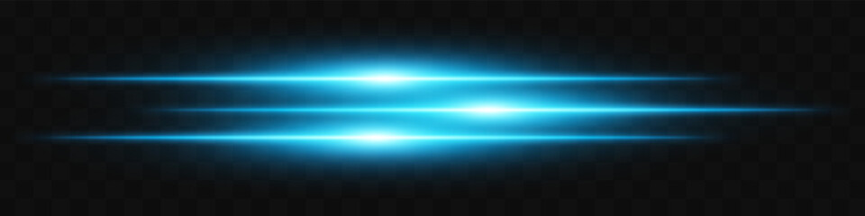 Blue triple flare. Three horizontal glowing beams with vibrant energy core on dark background. Ideal for future, energy, sci-fi, tech, power, digital effect.