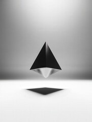 Minimalist Silver Tetrahedron Levitating in Studio with Platinum Lighting for Branding and Product Design, Selective Focus, Copy Space