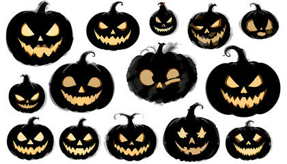 Halloween pumpkin icon set with spooky and smiling 