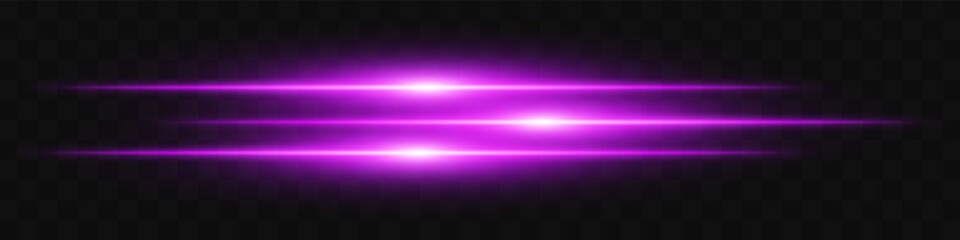Purple triple flare. Three horizontal glowing beams with vibrant energy core on dark background. Ideal for future, energy, sci-fi, tech, power, digital effect.