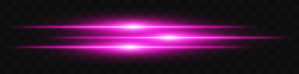 Purple triple flare. Three horizontal glowing beams with vibrant energy core on dark background. Ideal for future, energy, sci-fi, tech, power, digital effect.